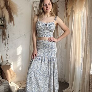 Studio F Boho Resort Beach Vacation Floral Crop & High Waisted Maxi Skirt Size 6